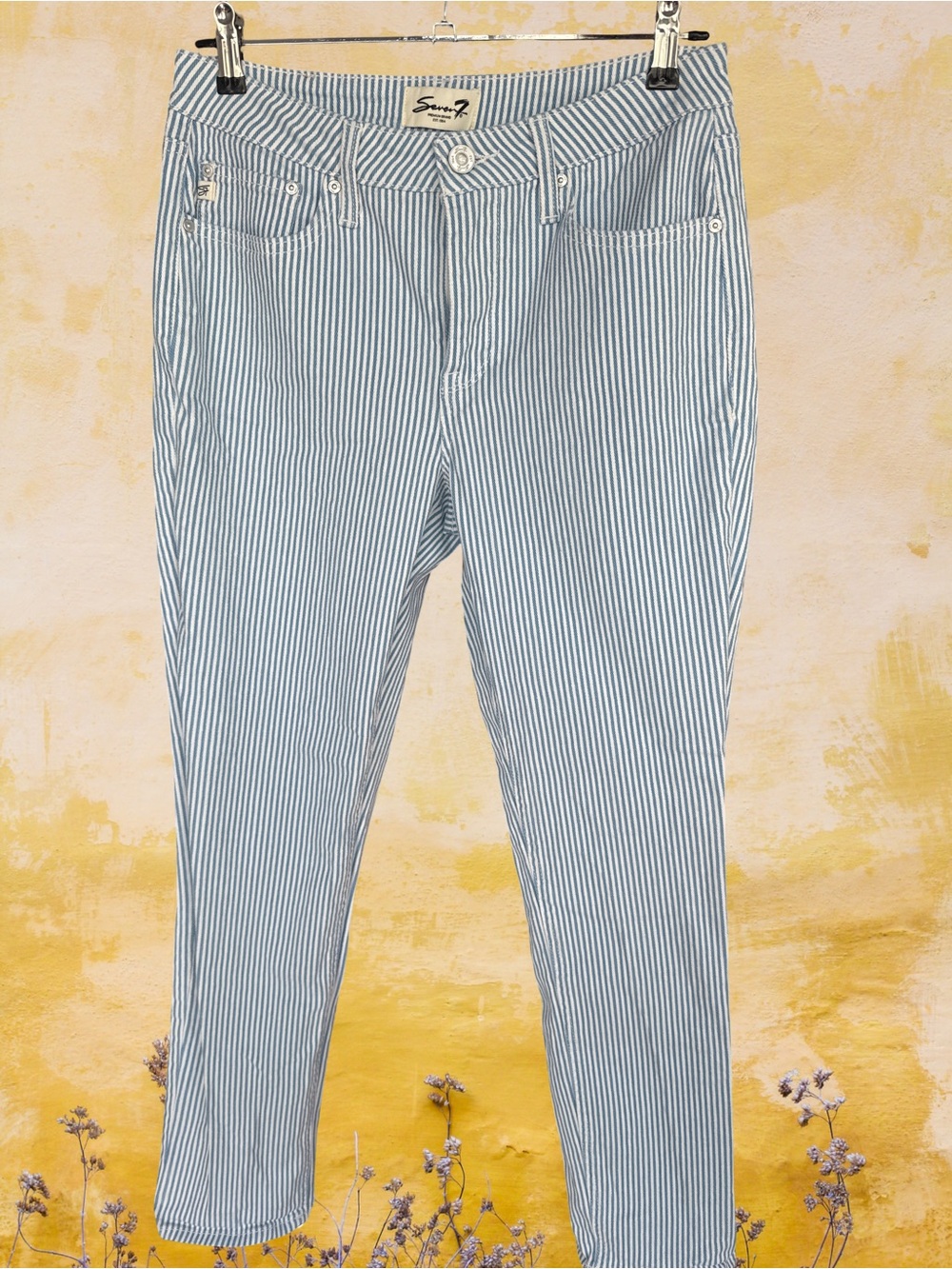 Seven7 Blue and White Striped straight leg Jeans